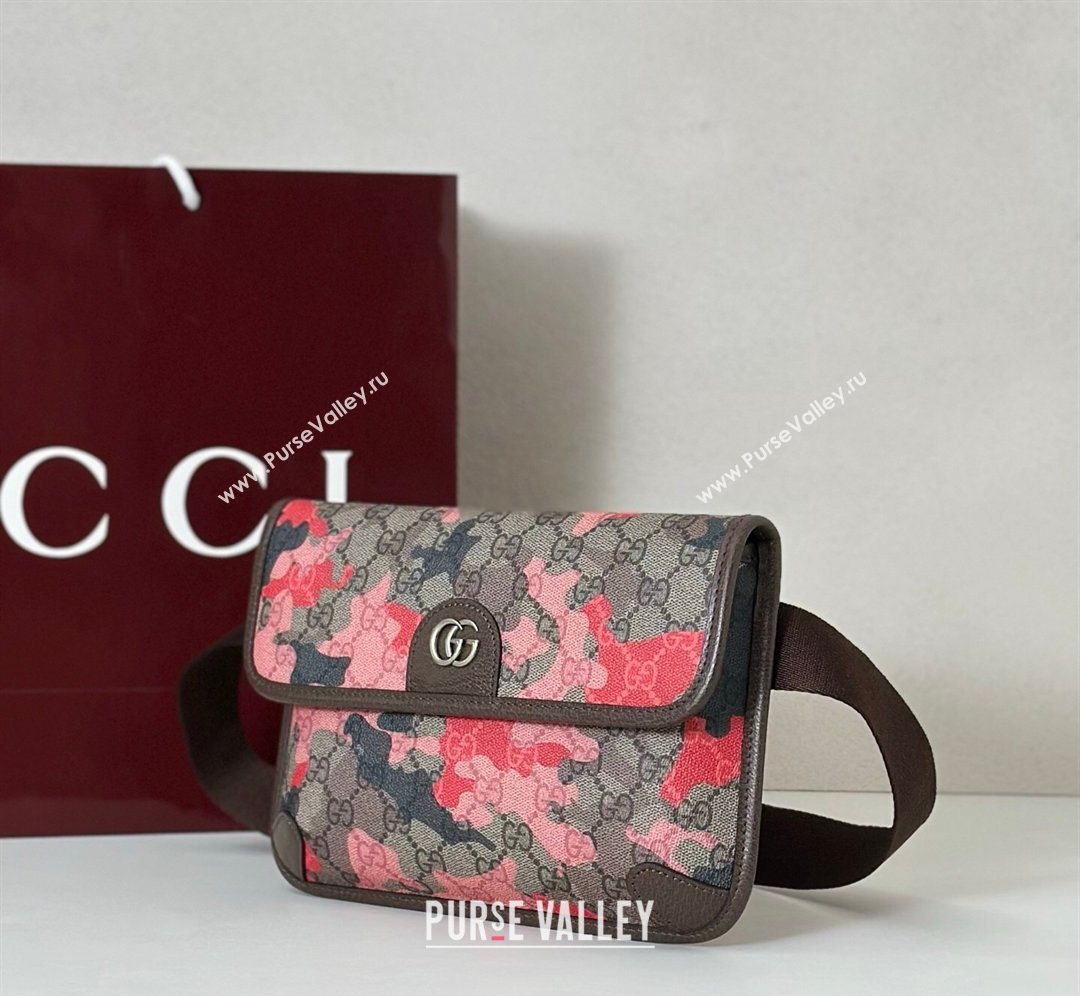 Gucci Mens Small belt bag in camouflage GG Fabric Pink/Red 2026 752597 (DLH-260128161)