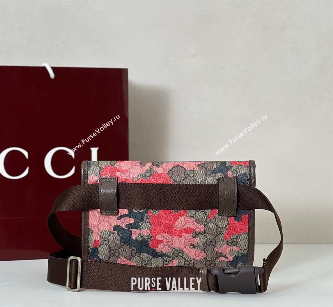 Gucci Mens Small belt bag in camouflage GG Fabric Pink/Red 2026 752597 (DLH-260128161)