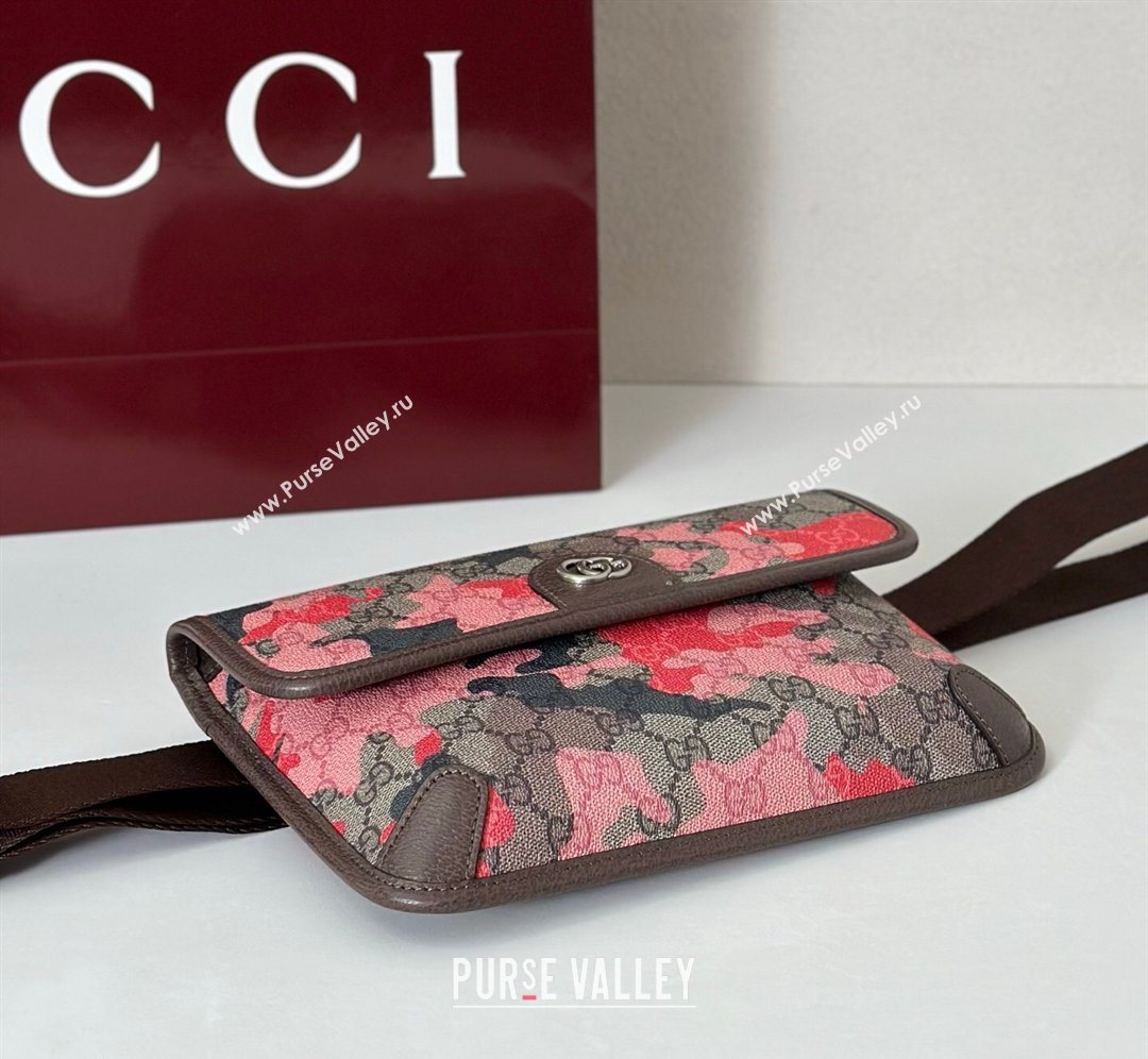 Gucci Mens Small belt bag in camouflage GG Fabric Pink/Red 2026 752597 (DLH-260128161)