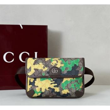 Gucci Mens Small belt bag in camouflage GG Fabric Green/Yellow 2026 752597 (DLH-260128162)
