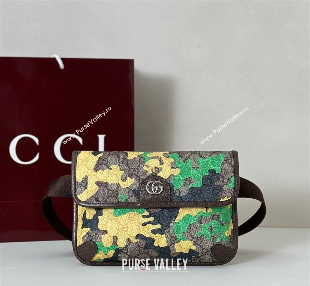 Gucci Mens Small belt bag in camouflage GG Fabric Green/Yellow 2026 752597 (DLH-260128162)