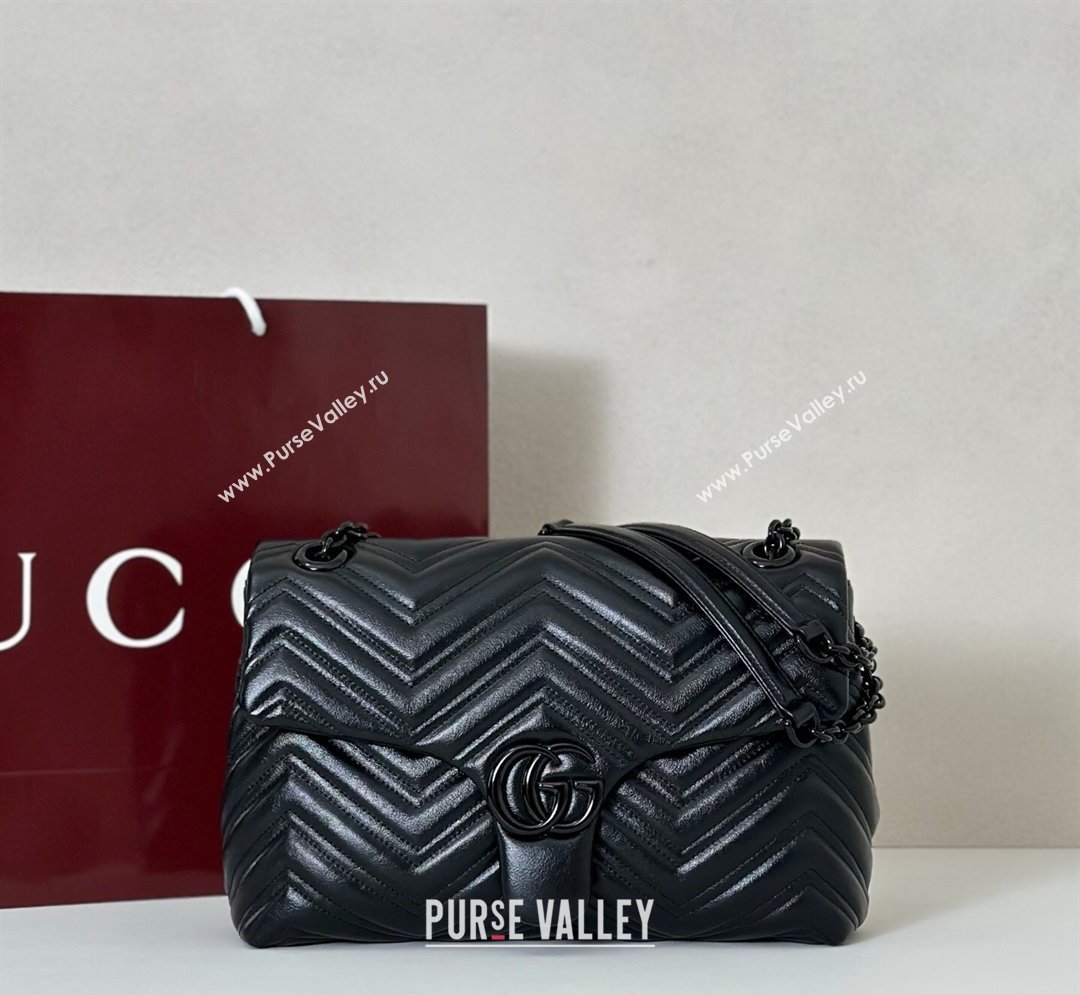 Gucci GG Marmont Leather medium shoulder bag Black 2026 850676 (DLH-260128141)