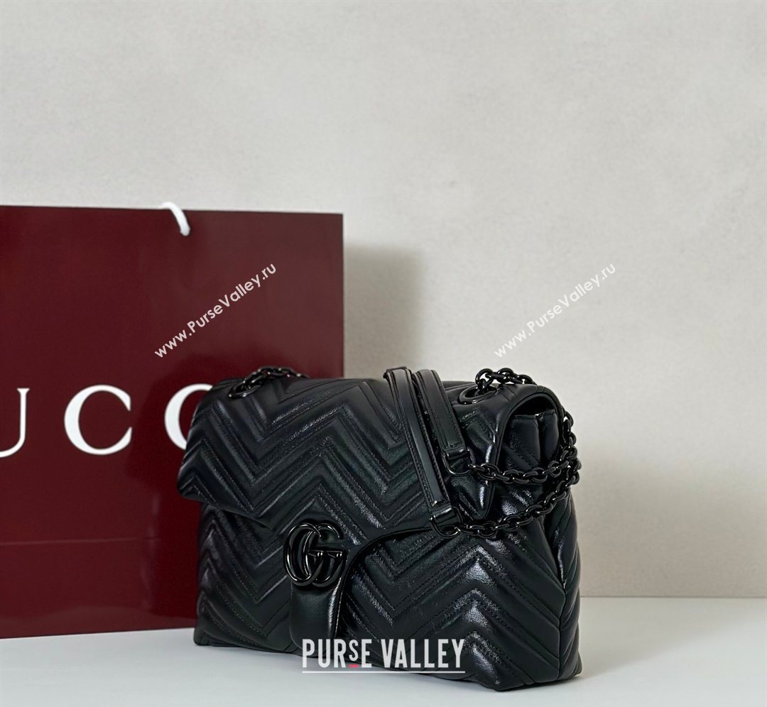 Gucci GG Marmont Leather medium shoulder bag Black 2026 850676 (DLH-260128141)