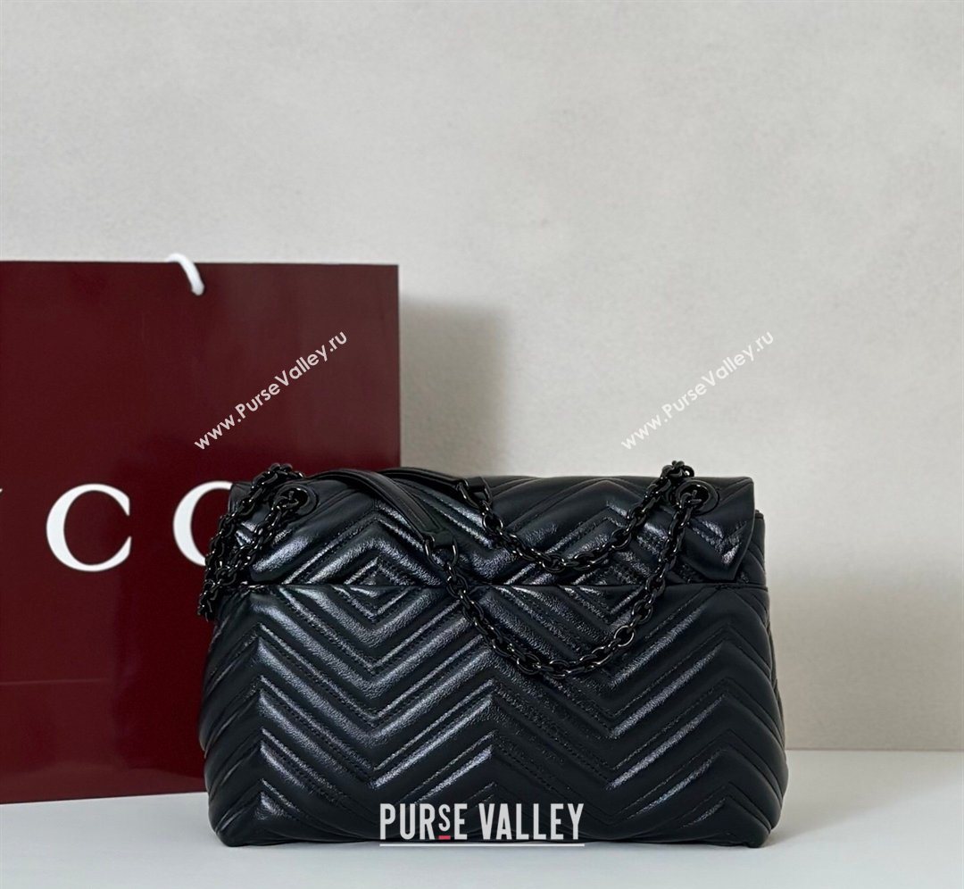 Gucci GG Marmont Leather medium shoulder bag Black 2026 850676 (DLH-260128141)