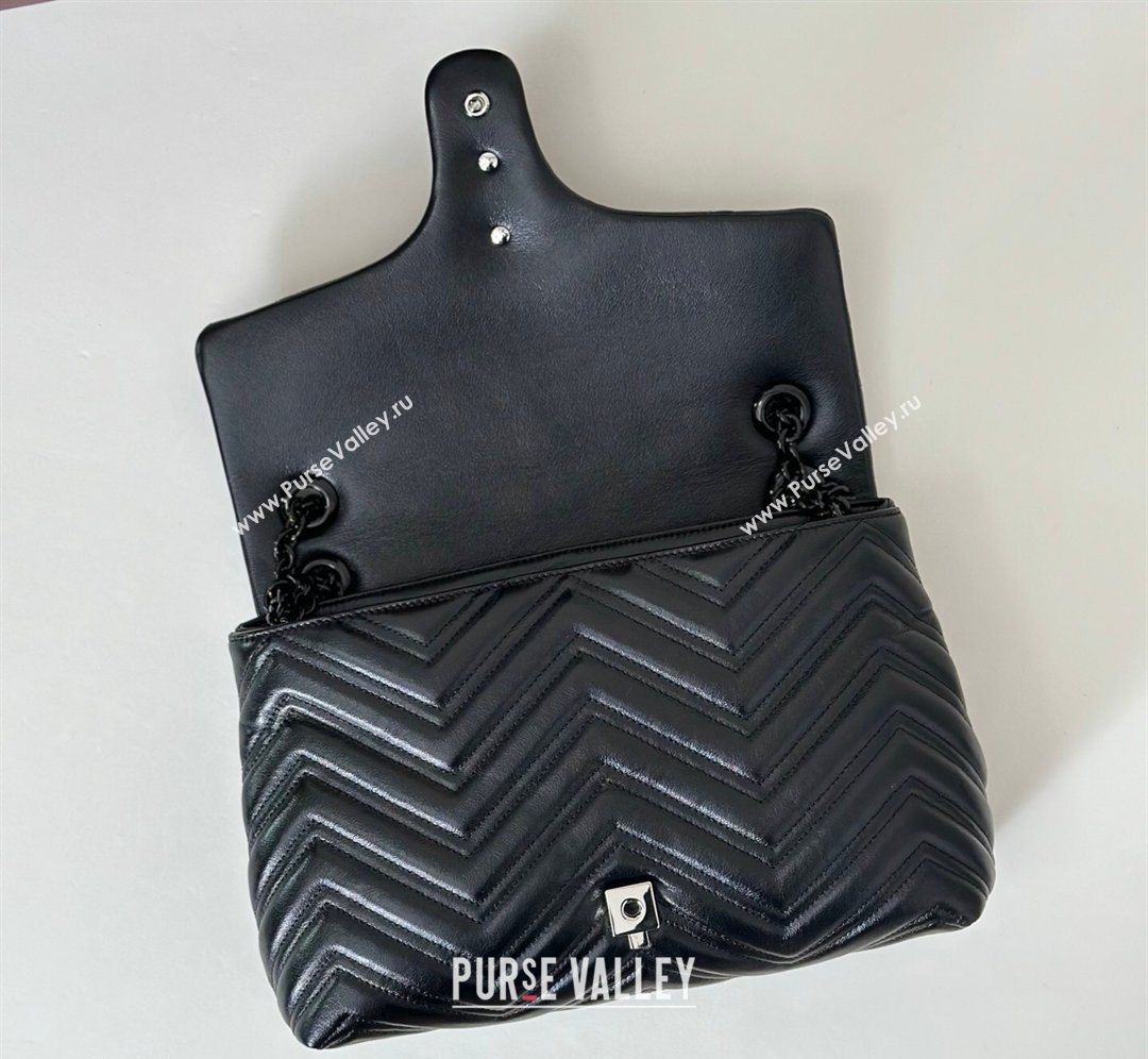 Gucci GG Marmont Leather medium shoulder bag Black 2026 850676 (DLH-260128141)