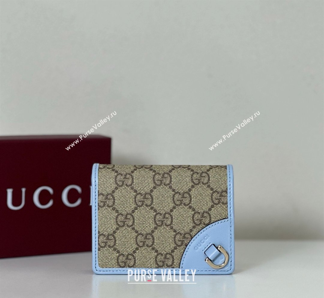 Gucci GG Canvas Emblem Mini Wallet with Ring Light Blue 2026 820692 (DLH-260128123)