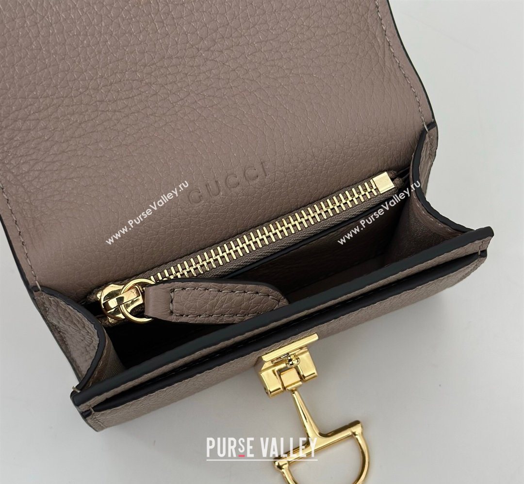 Gucci Softbit Leather card case with Half Horsebit Taupe 2026 828148 (DLH-260128109)