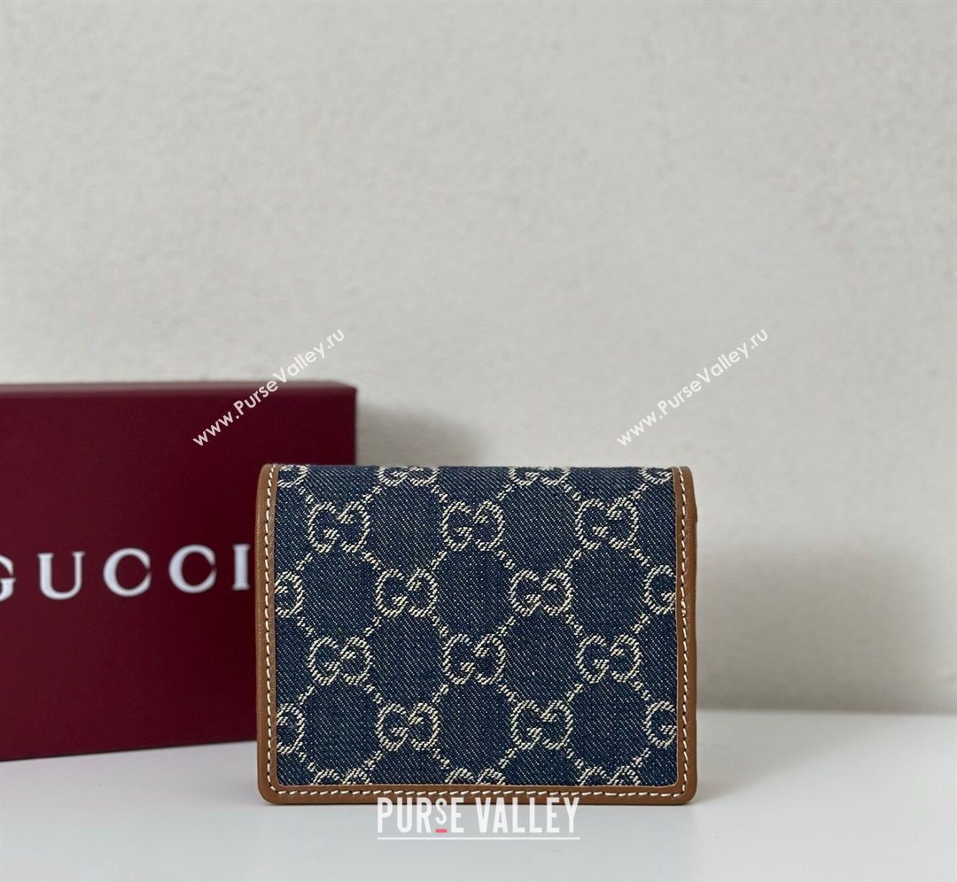 Gucci GG Denim Emblem Mini Wallet with Ring Blue 2026 820692 (DLH-260128128)