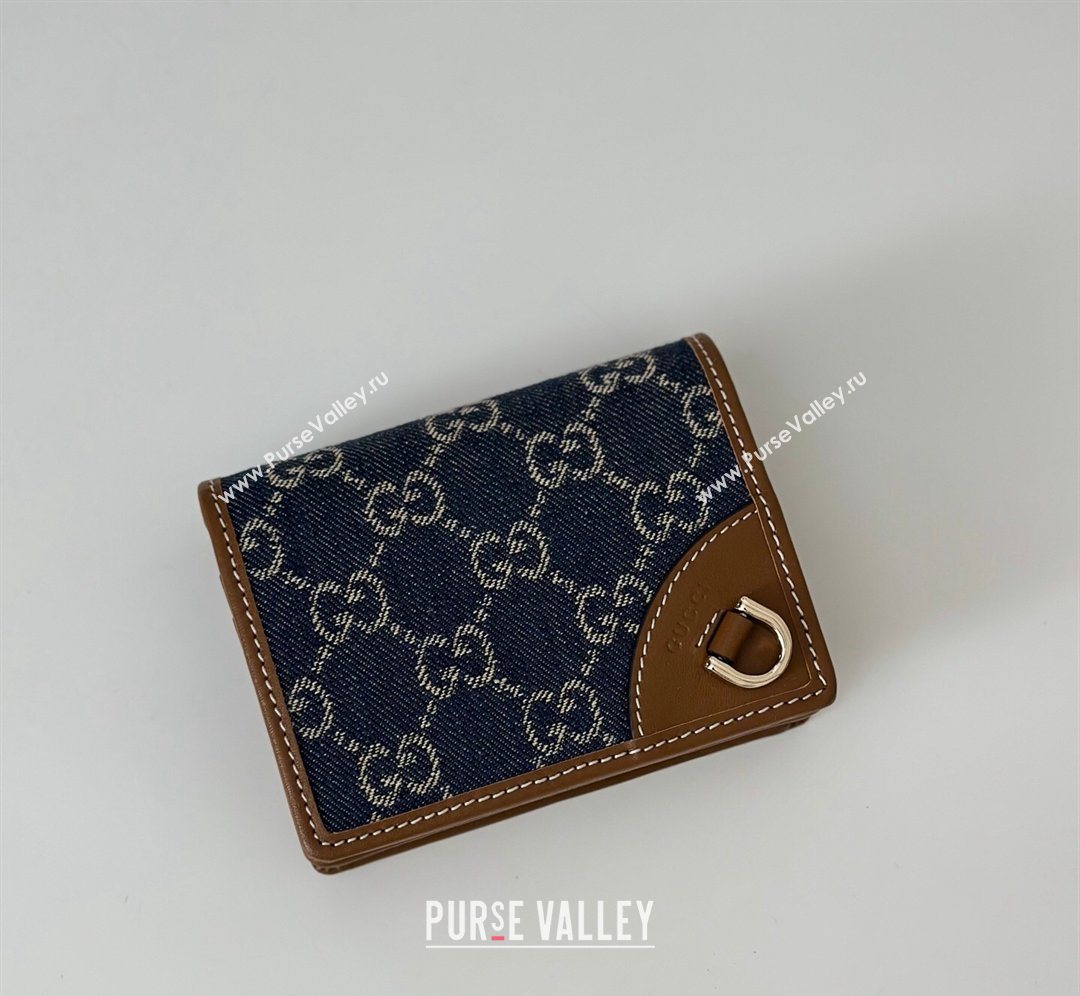 Gucci GG Denim Emblem Mini Wallet with Ring Blue 2026 820692 (DLH-260128128)