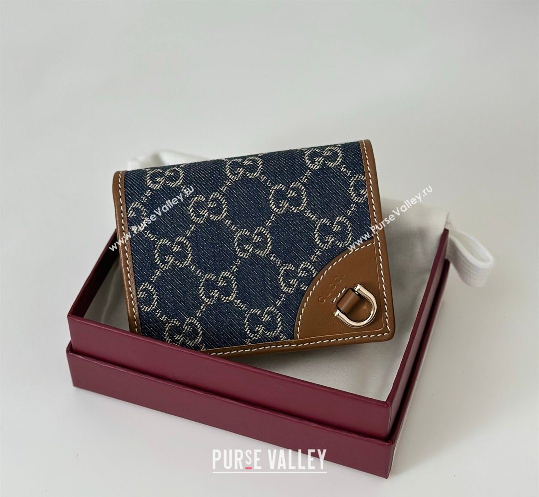 Gucci GG Denim Emblem Mini Wallet with Ring Blue 2026 820692 (DLH-260128128)