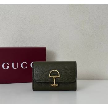 Gucci Softbit Leather card case with Half Horsebit Dark Green 2026 828148 (DLH-260128110)