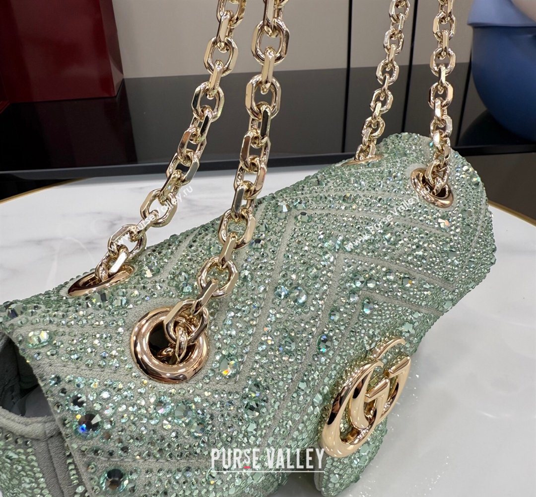 Gucci GG Marmont crystals small shoulder bag Pale Green 2026 837280 (XLU-260206091)