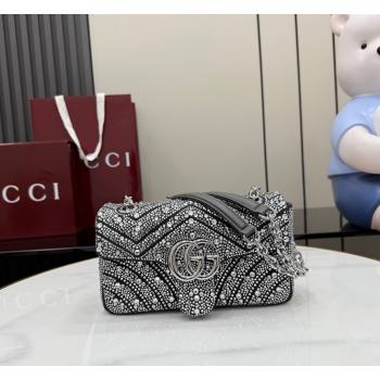Gucci GG Marmont crystals small shoulder bag Grey 2026 837280 (XLU-260206092)