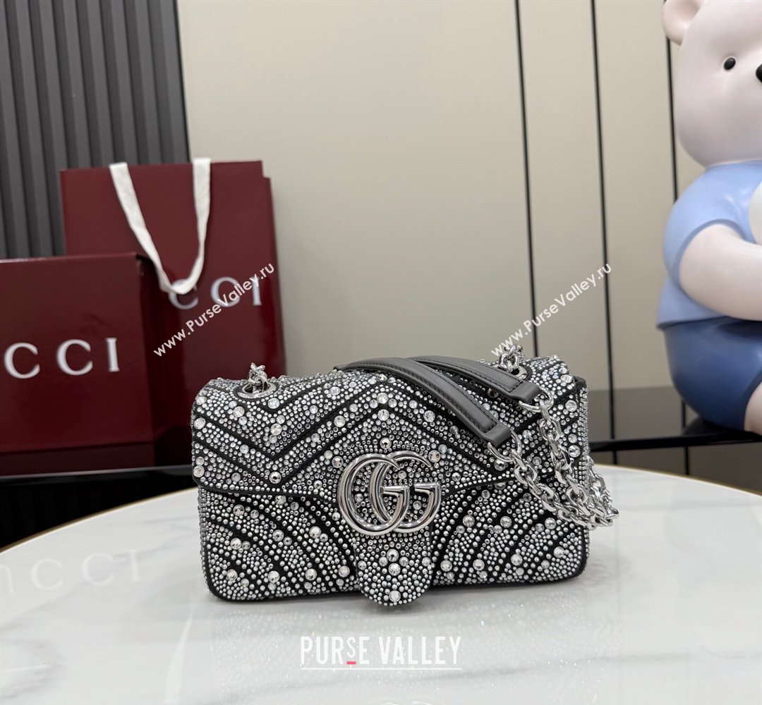 Gucci GG Marmont crystals small shoulder bag Grey 2026 837280 (XLU-260206092)