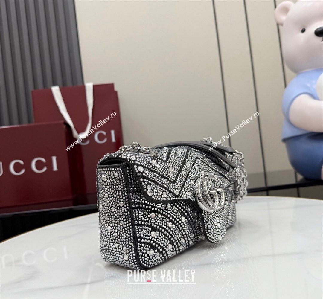 Gucci GG Marmont crystals small shoulder bag Grey 2026 837280 (XLU-260206092)