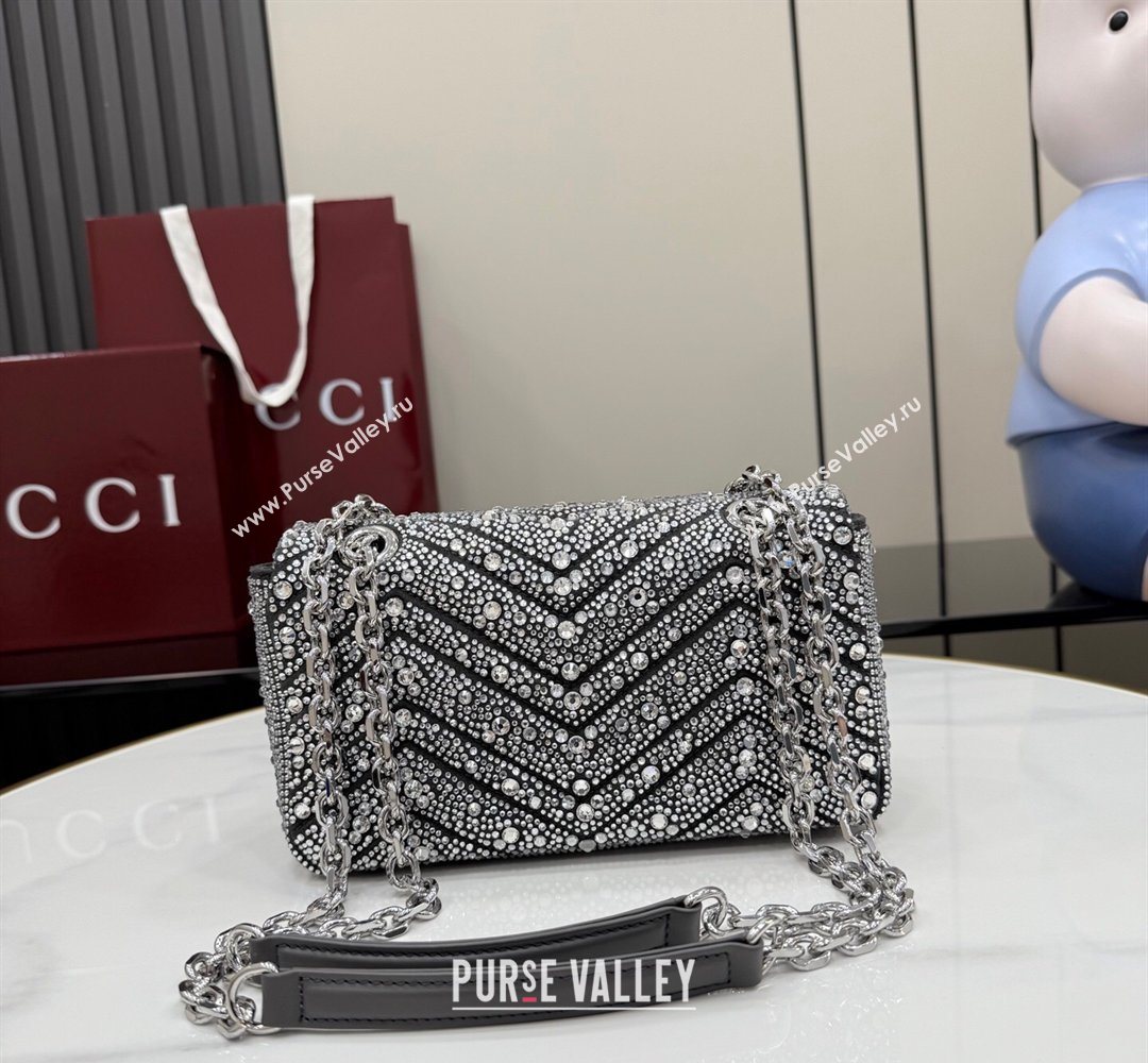 Gucci GG Marmont crystals small shoulder bag Grey 2026 837280 (XLU-260206092)