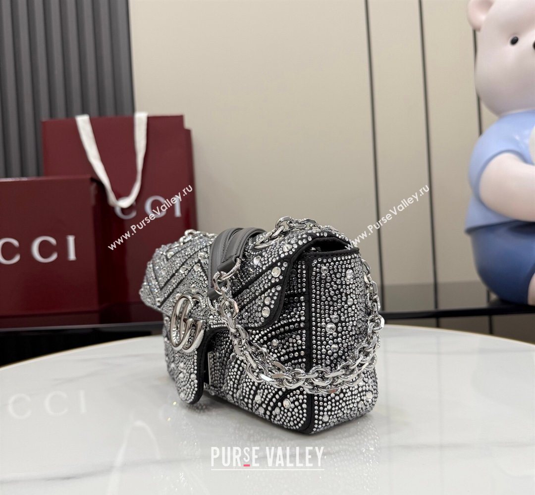 Gucci GG Marmont crystals small shoulder bag Grey 2026 837280 (XLU-260206092)