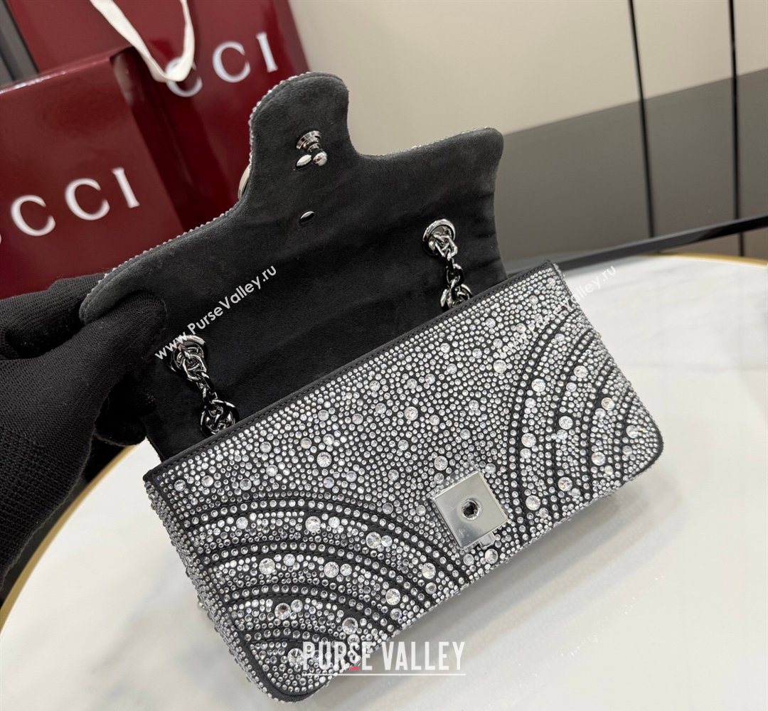 Gucci GG Marmont crystals small shoulder bag Grey 2026 837280 (XLU-260206092)
