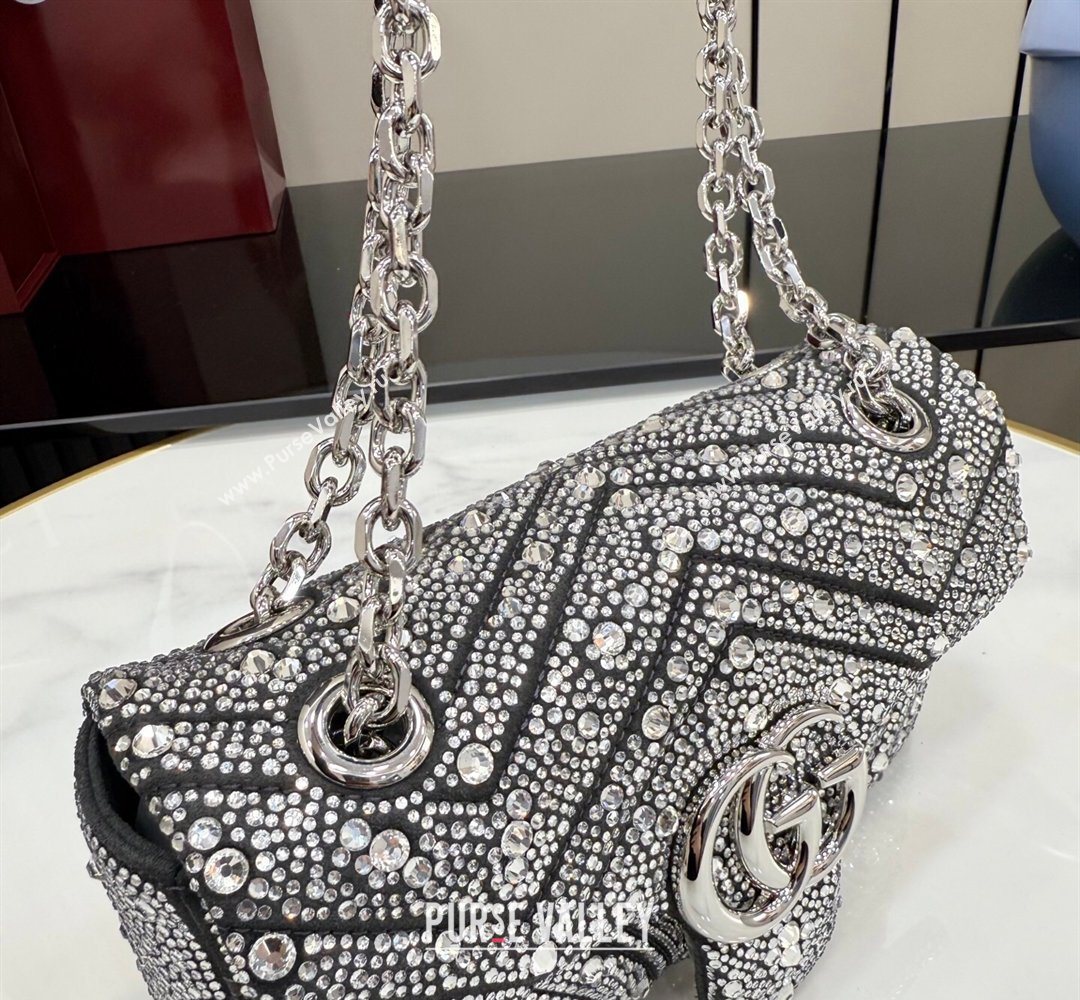 Gucci GG Marmont crystals small shoulder bag Grey 2026 837280 (XLU-260206092)