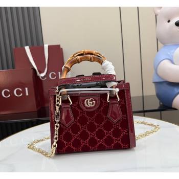 Gucci Diana crystals velvet small tote bag Ancora Red 675800 2026 (XLU-260206085)