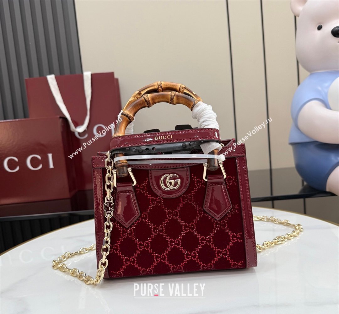 Gucci Diana crystals velvet small tote bag Ancora Red 675800 2026 (XLU-260206085)