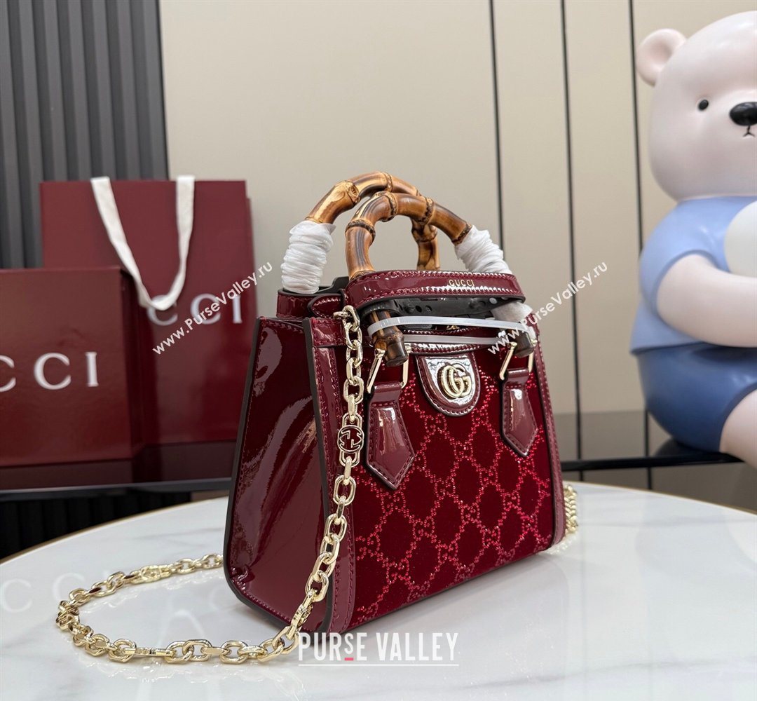 Gucci Diana crystals velvet small tote bag Ancora Red 675800 2026 (XLU-260206085)
