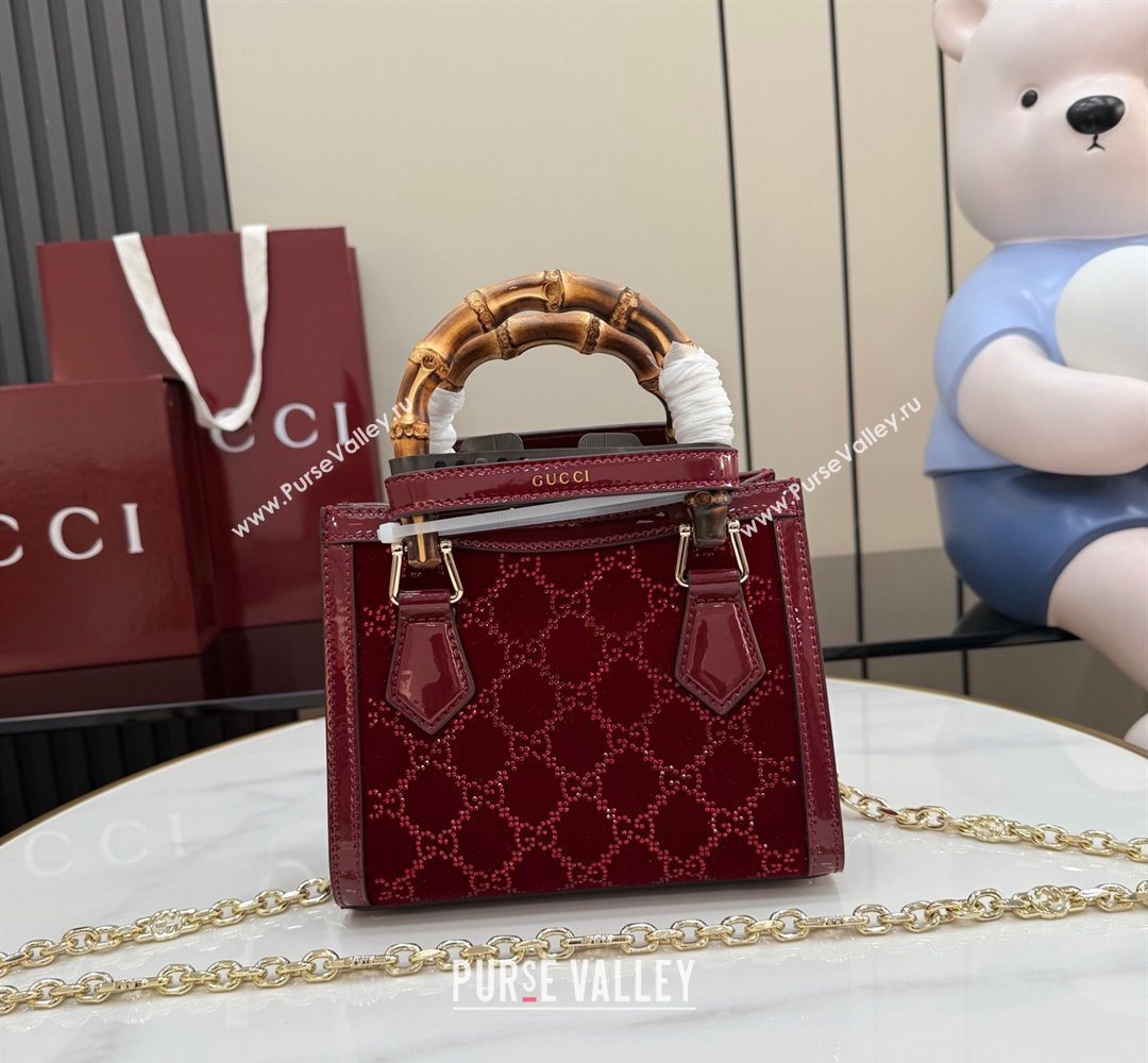 Gucci Diana crystals velvet small tote bag Ancora Red 675800 2026 (XLU-260206085)