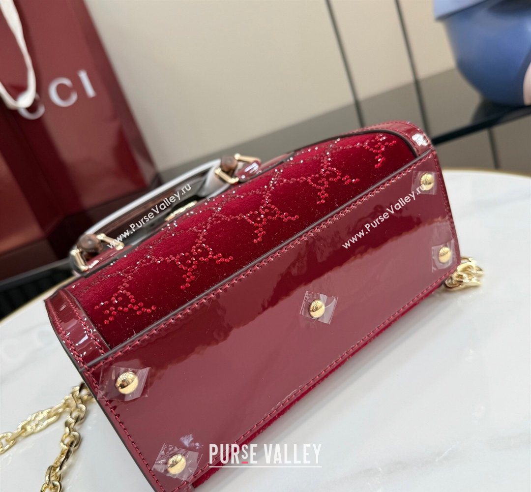 Gucci Diana crystals velvet small tote bag Ancora Red 675800 2026 (XLU-260206085)
