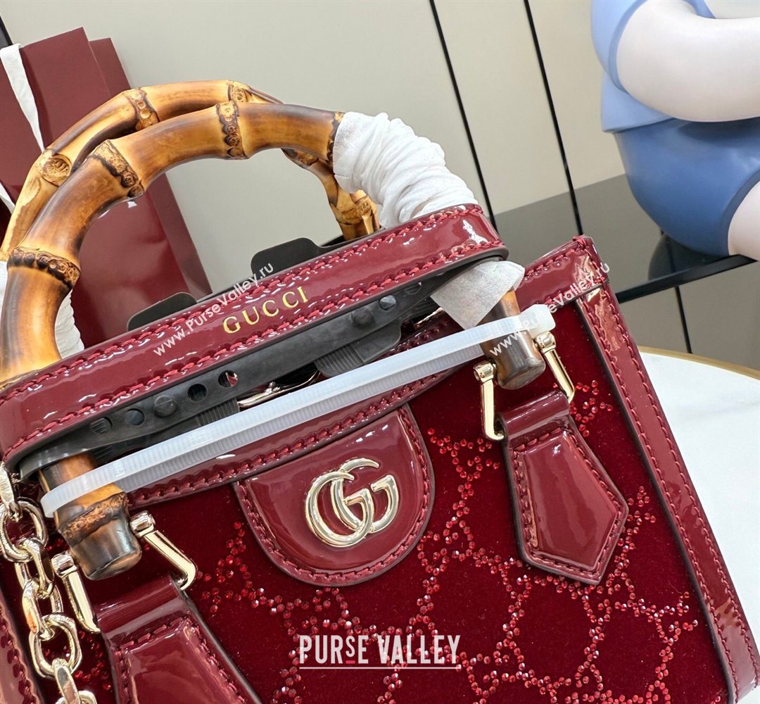 Gucci Diana crystals velvet small tote bag Ancora Red 675800 2026 (XLU-260206085)