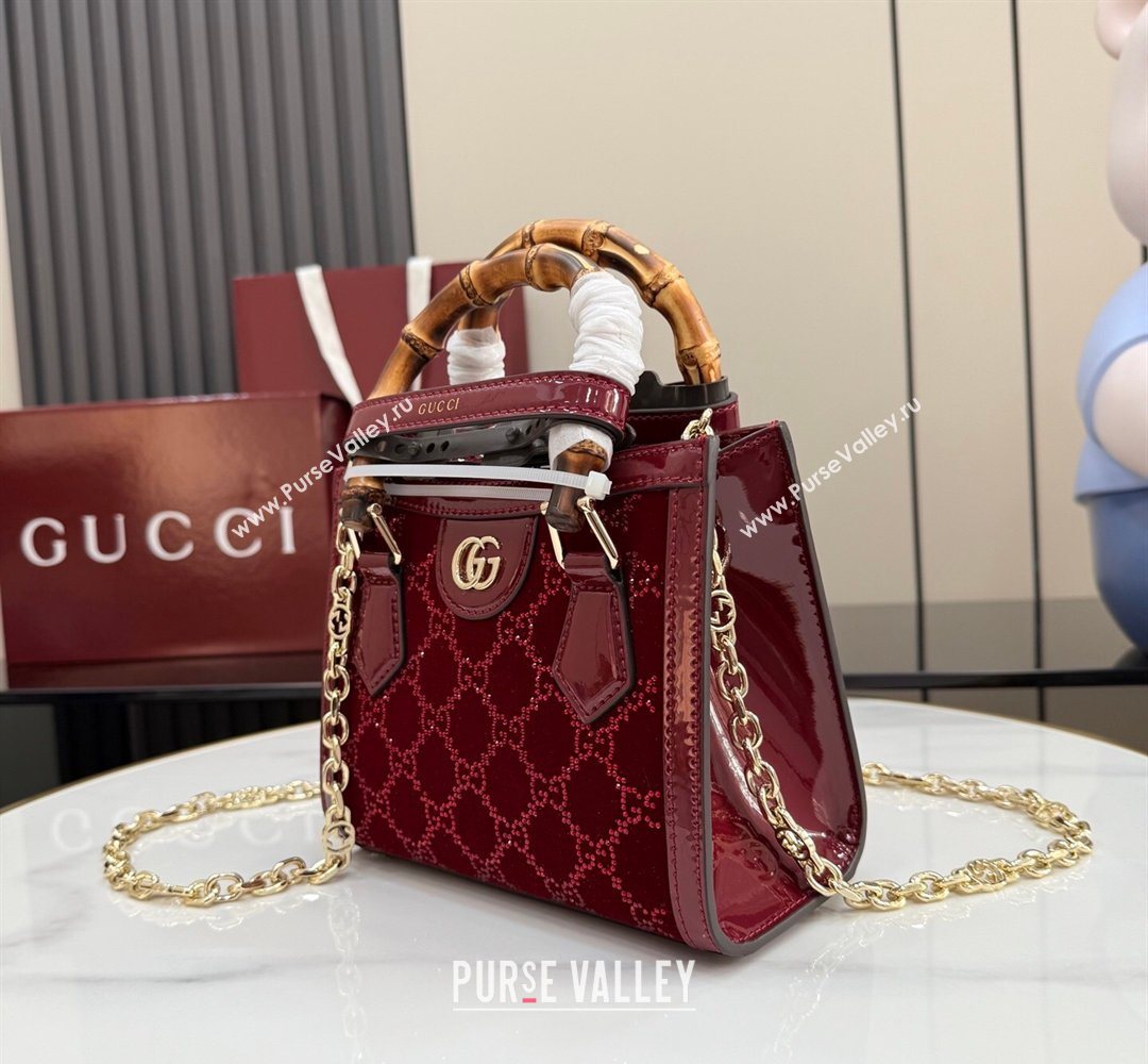 Gucci Diana crystals velvet small tote bag Ancora Red 675800 2026 (XLU-260206085)