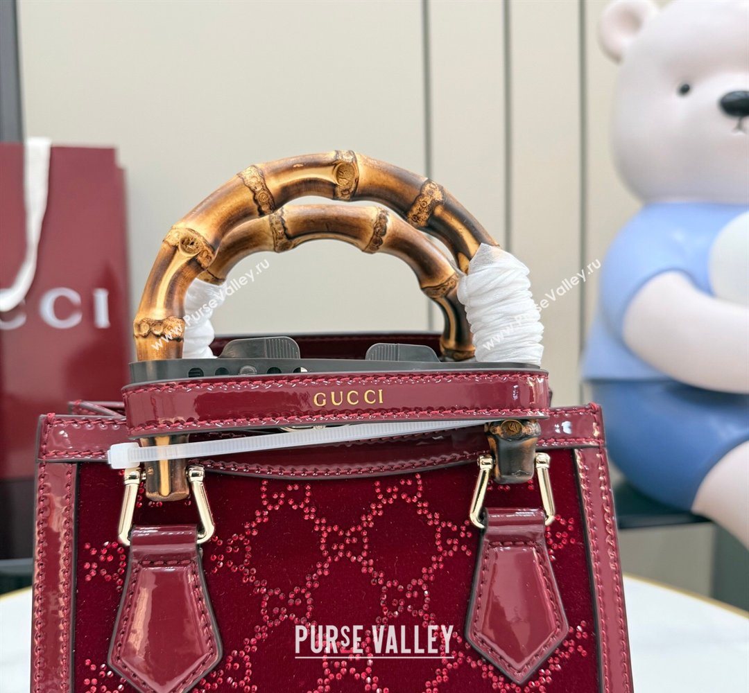 Gucci Diana crystals velvet small tote bag Ancora Red 675800 2026 (XLU-260206085)