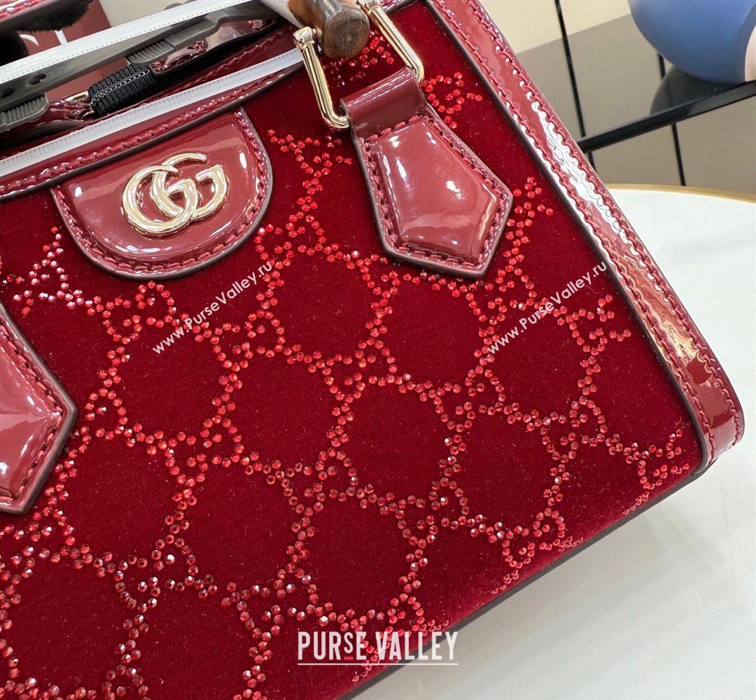Gucci Diana crystals velvet small tote bag Ancora Red 675800 2026 (XLU-260206085)