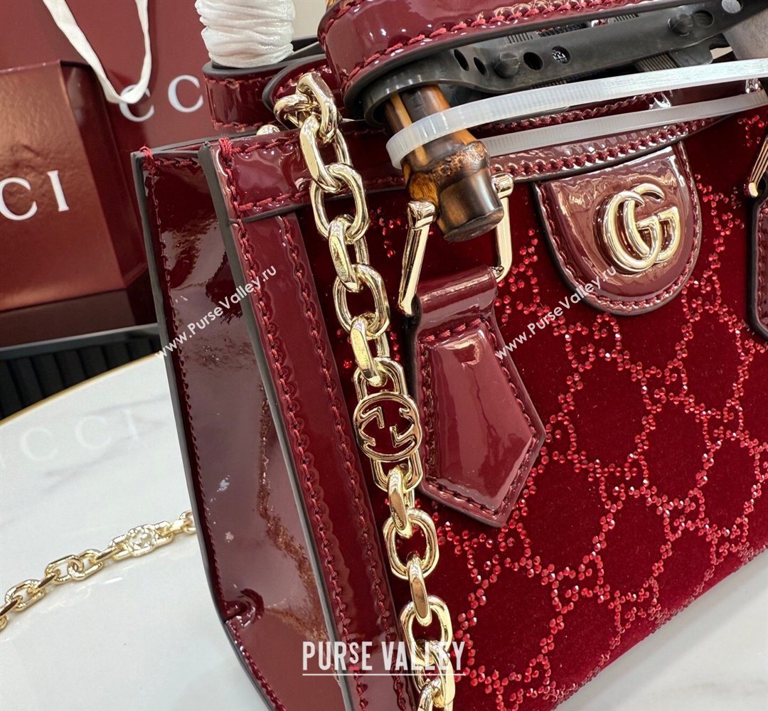 Gucci Diana crystals velvet small tote bag Ancora Red 675800 2026 (XLU-260206085)