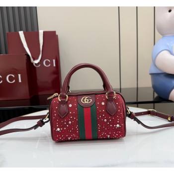 Gucci Ophidia Crystals GG Canvas Super Mini bag Ancora Red 2026 781490 (XLU-260206086)