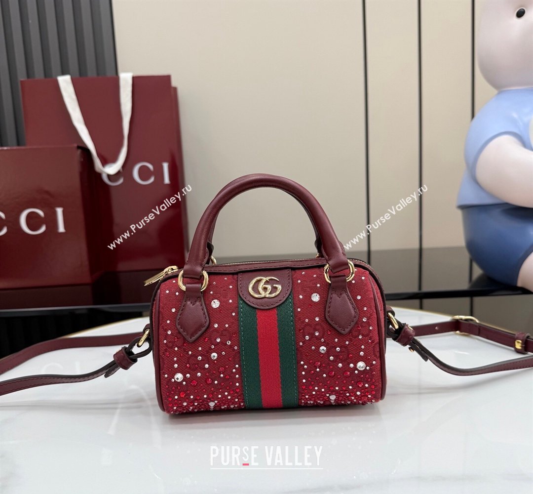 Gucci Ophidia Crystals GG Canvas Super Mini bag Ancora Red 2026 781490 (XLU-260206086)