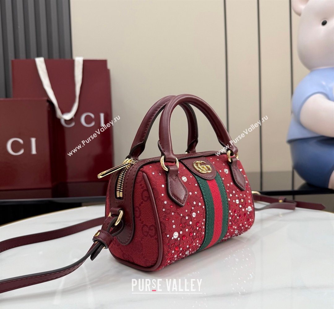 Gucci Ophidia Crystals GG Canvas Super Mini bag Ancora Red 2026 781490 (XLU-260206086)