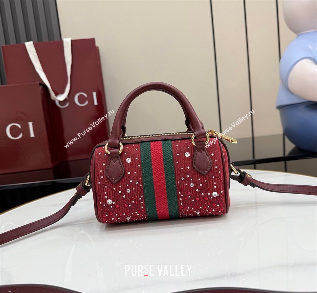 Gucci Ophidia Crystals GG Canvas Super Mini bag Ancora Red 2026 781490 (XLU-260206086)