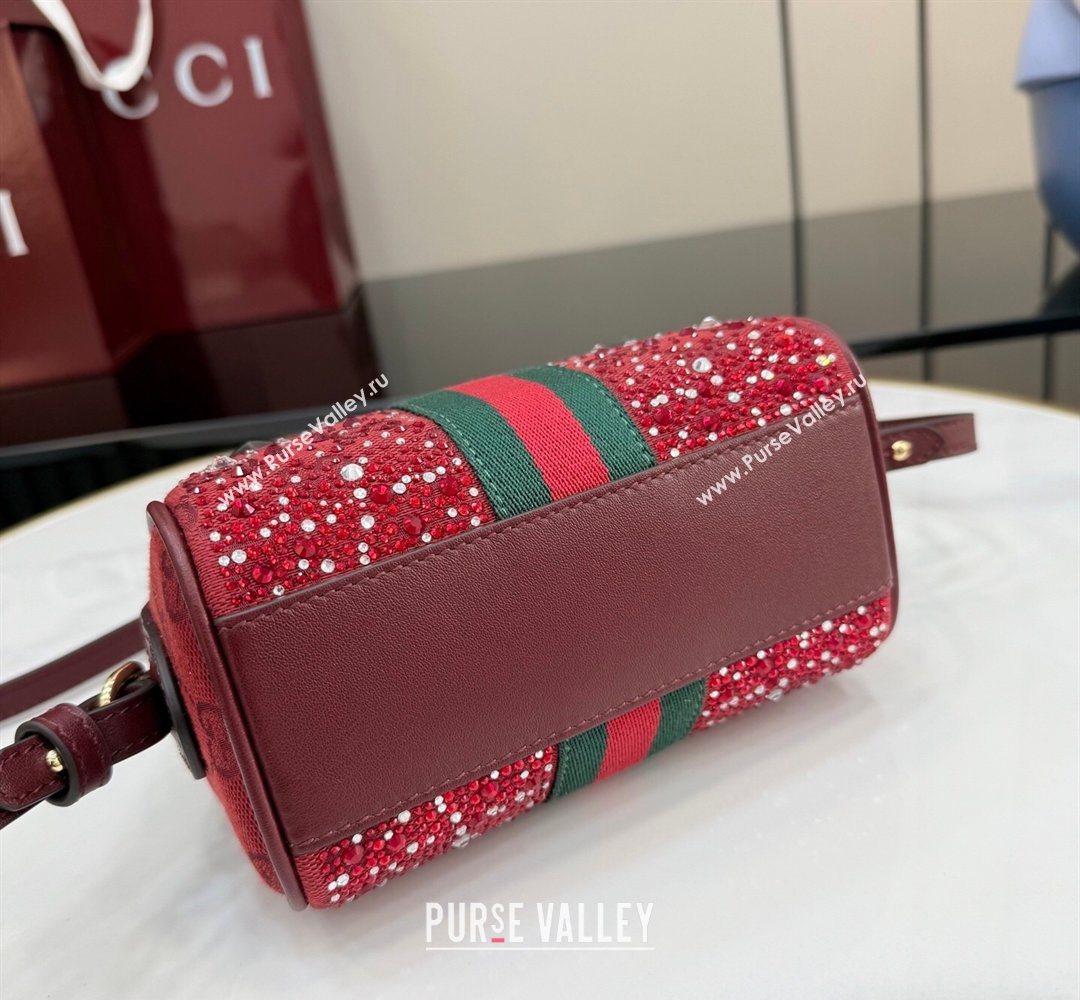 Gucci Ophidia Crystals GG Canvas Super Mini bag Ancora Red 2026 781490 (XLU-260206086)
