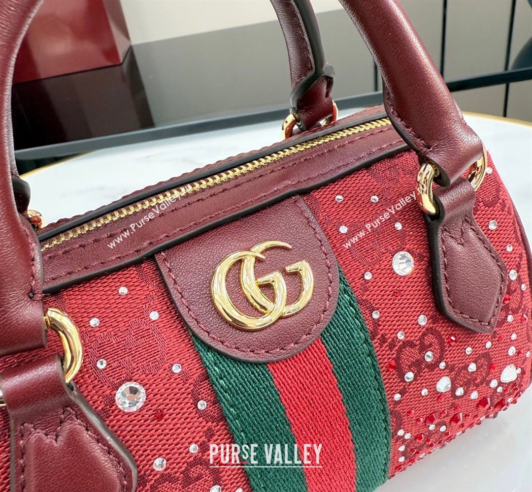 Gucci Ophidia Crystals GG Canvas Super Mini bag Ancora Red 2026 781490 (XLU-260206086)