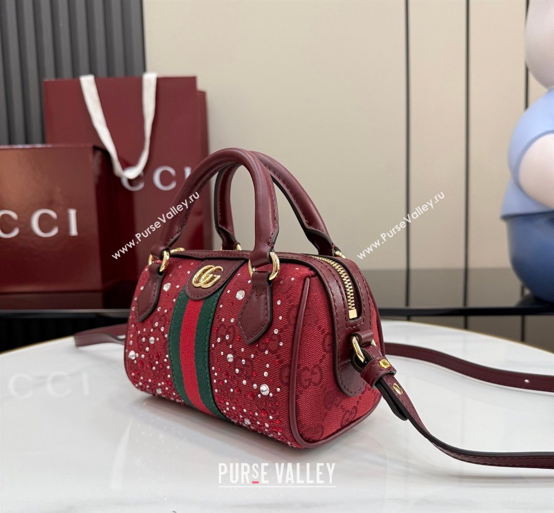 Gucci Ophidia Crystals GG Canvas Super Mini bag Ancora Red 2026 781490 (XLU-260206086)
