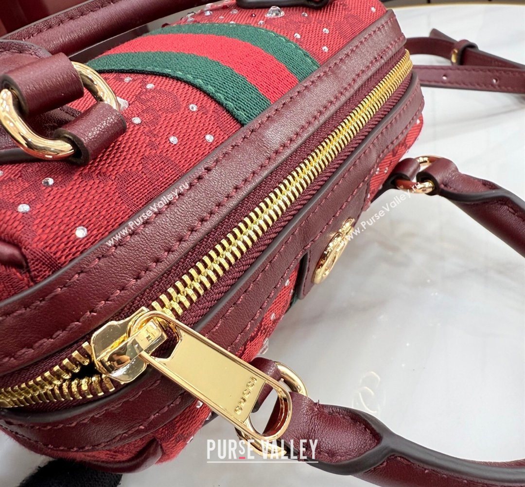 Gucci Ophidia Crystals GG Canvas Super Mini bag Ancora Red 2026 781490 (XLU-260206086)