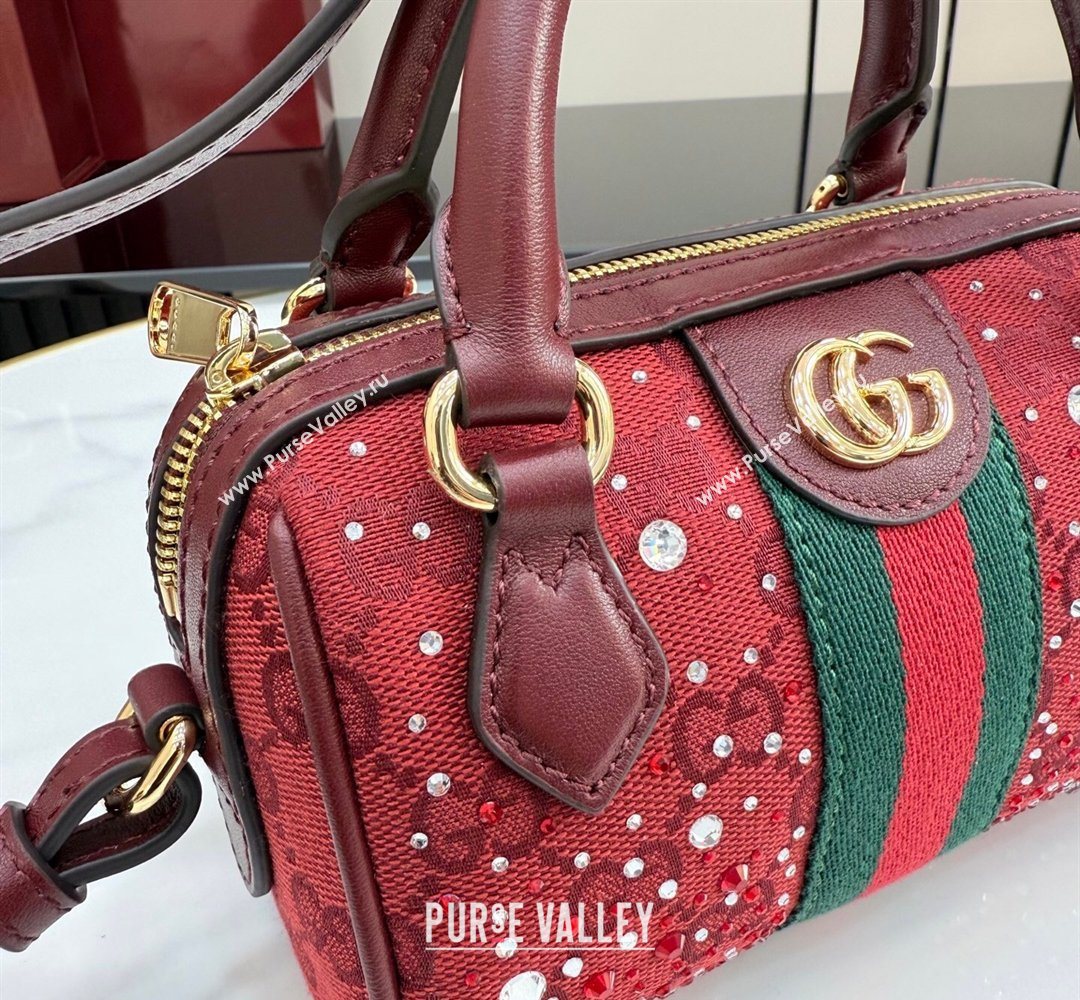 Gucci Ophidia Crystals GG Canvas Super Mini bag Ancora Red 2026 781490 (XLU-260206086)