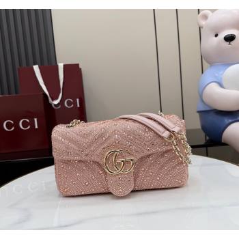 Gucci GG Marmont crystals medium shoulder bag Light Pink 2026 837267 (XLU-260206087)
