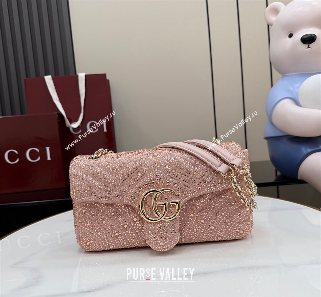 Gucci GG Marmont crystals medium shoulder bag Light Pink 2026 837267 (XLU-260206087)