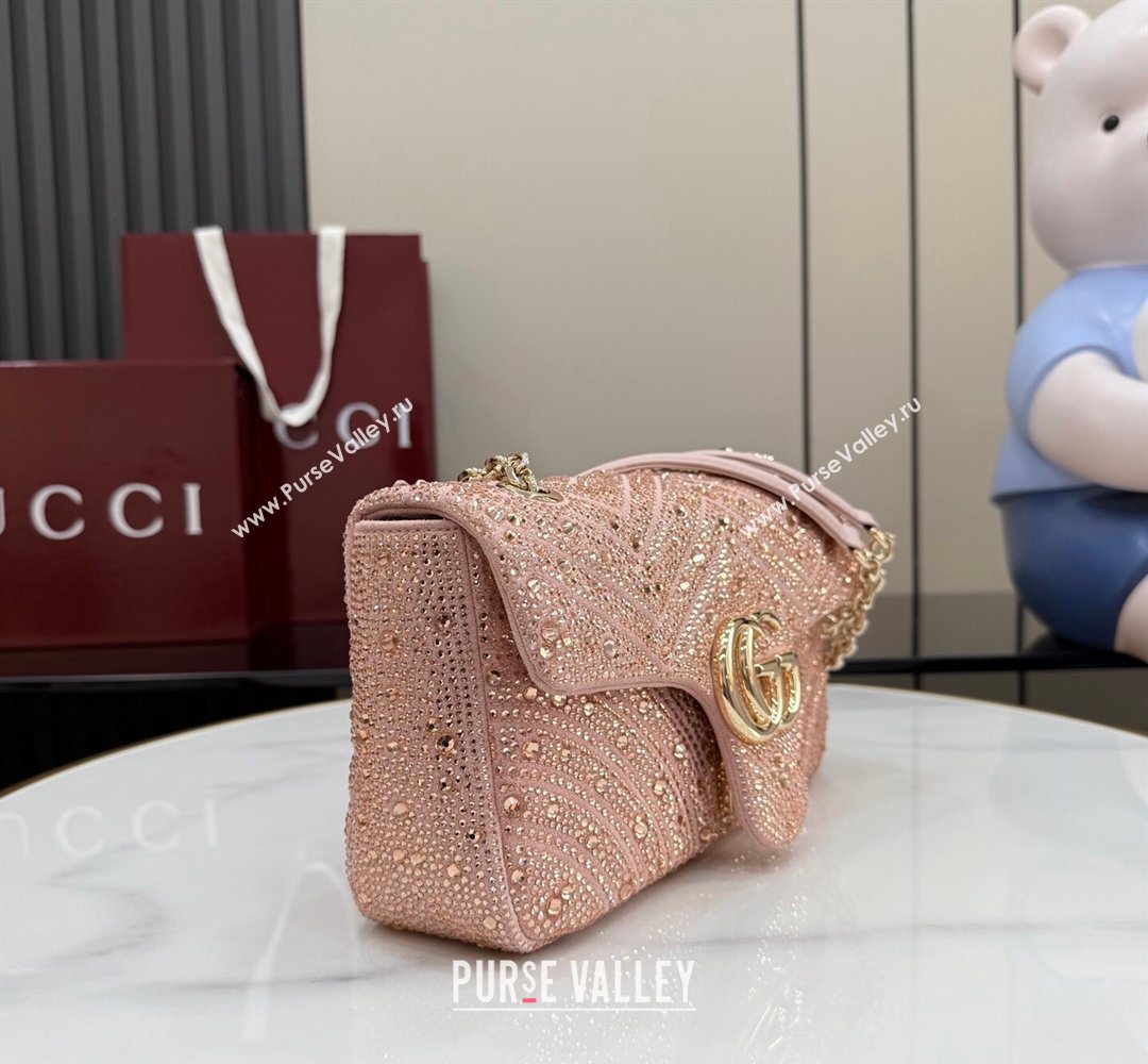 Gucci GG Marmont crystals medium shoulder bag Light Pink 2026 837267 (XLU-260206087)