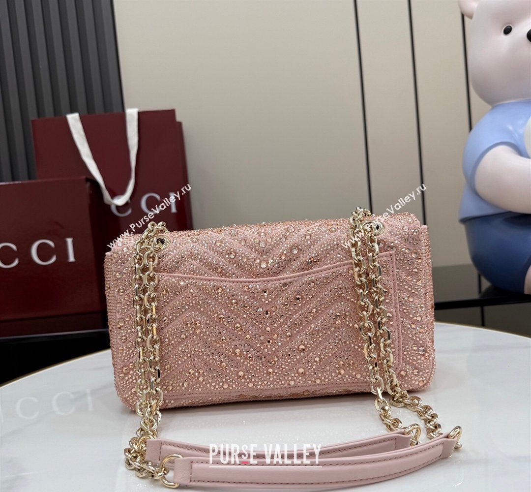 Gucci GG Marmont crystals medium shoulder bag Light Pink 2026 837267 (XLU-260206087)