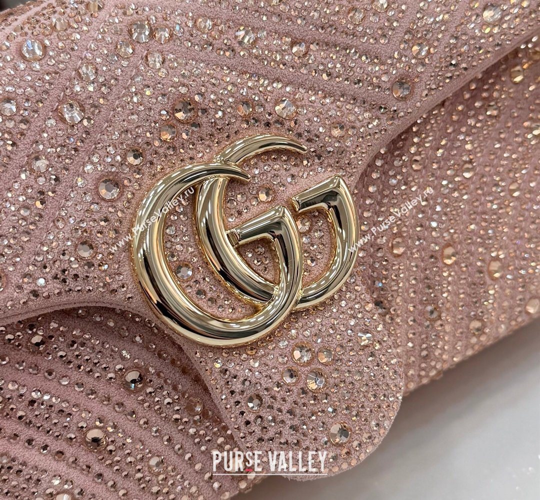 Gucci GG Marmont crystals medium shoulder bag Light Pink 2026 837267 (XLU-260206087)