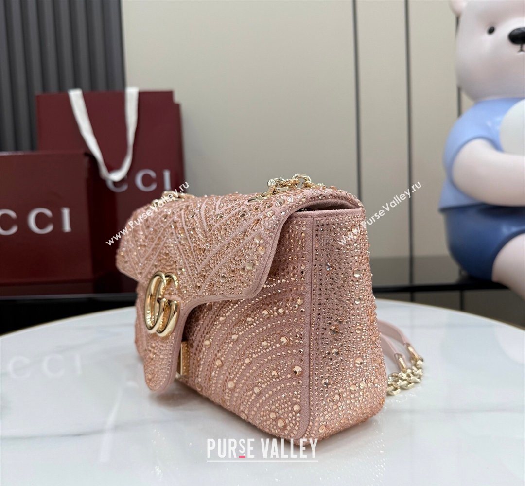 Gucci GG Marmont crystals medium shoulder bag Light Pink 2026 837267 (XLU-260206087)