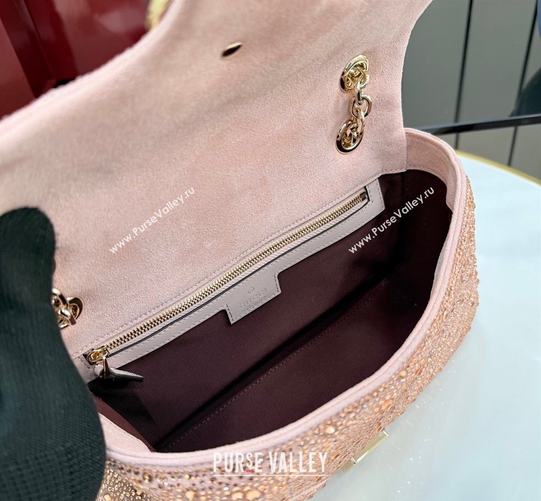 Gucci GG Marmont crystals medium shoulder bag Light Pink 2026 837267 (XLU-260206087)
