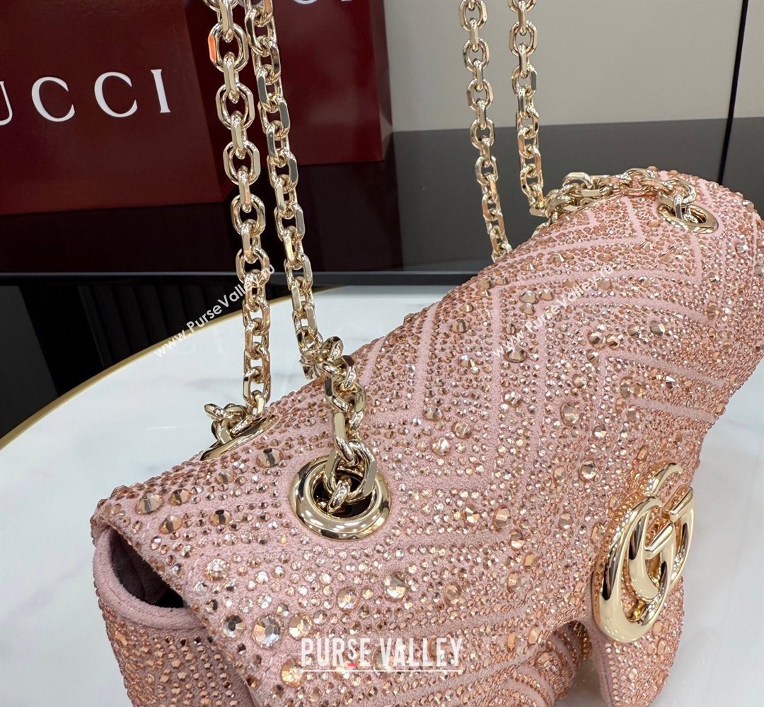 Gucci GG Marmont crystals medium shoulder bag Light Pink 2026 837267 (XLU-260206087)